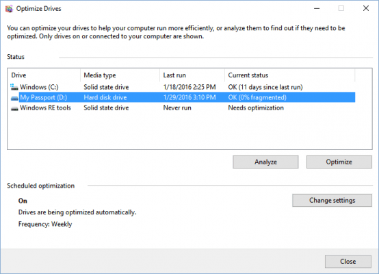 windows10 defragment